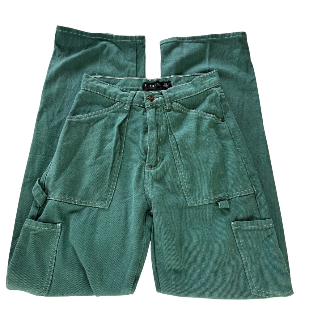 Lioness Miami Vice Green Contrast Stitch Cargo Barrel Leg Carpenter Pants XXS - Picture 11 of 12